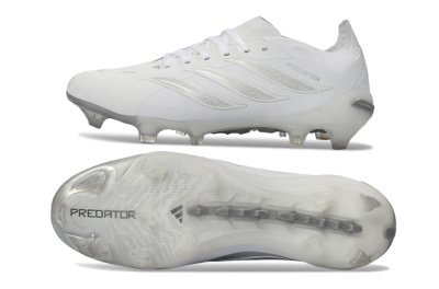 Unisex Adidas Predator 26 Elite FG Firm Ground Low-Tops Football Boots - White/Silver Mist/Cloud Grey