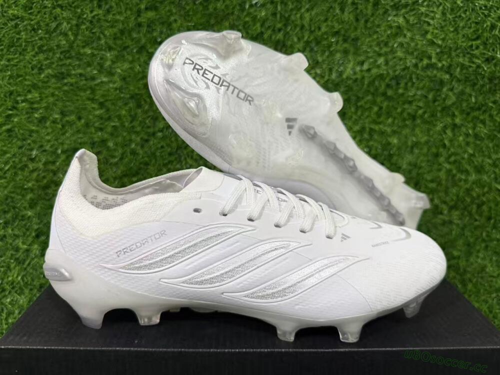 Unisex Adidas Predator 26 Elite FG Firm Ground Low-Tops Football Boots - White/Silver Mist/Cloud Grey