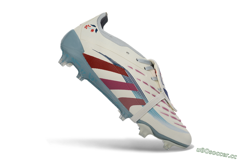 Unisex Adidas Predator 25 Elite Fold-Over Tongue FG Firm Ground Low-Tops Football Boots - White/Crimson/Slate 5