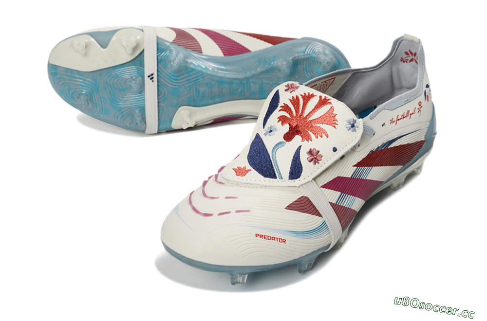 Unisex Adidas Predator 25 Elite Fold-Over Tongue FG Firm Ground Low-Tops Football Boots - White/Crimson/Slate 3