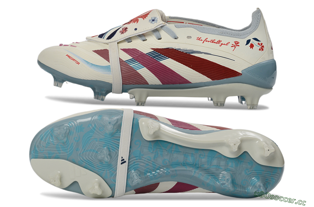 Unisex Adidas Predator 25 Elite Fold-Over Tongue FG Firm Ground Low-Tops Football Boots - White/Crimson/Slate 1