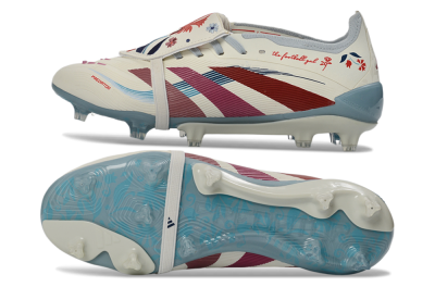 Unisex Adidas Predator 25 Elite Fold-Over Tongue FG Firm Ground Low-Tops Football Boots - White/Crimson/Slate