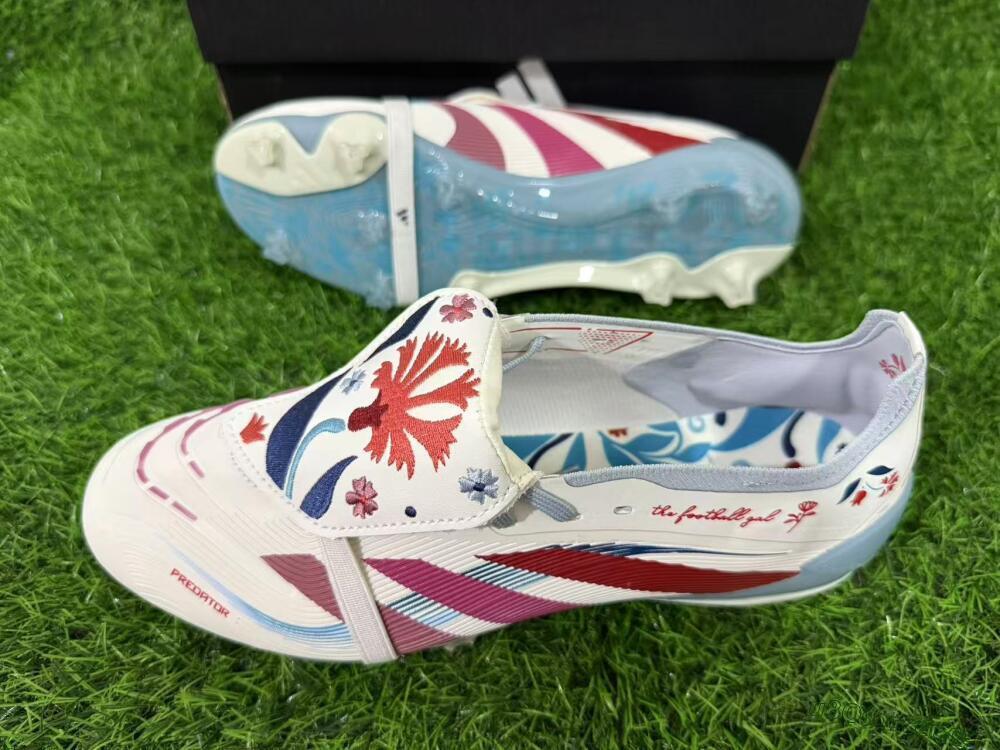 Unisex Adidas Predator 25 Elite Fold-Over Tongue FG Firm Ground Low-Tops Football Boots - White/Crimson/Slate