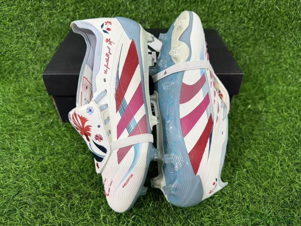 Unisex Adidas Predator 25 Elite Fold-Over Tongue FG Firm Ground Low-Tops Football Boots - White/Crimson/Slate