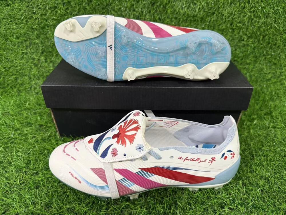 Unisex Adidas Predator 25 Elite Fold-Over Tongue FG Firm Ground Low-Tops Football Boots - White/Crimson/Slate