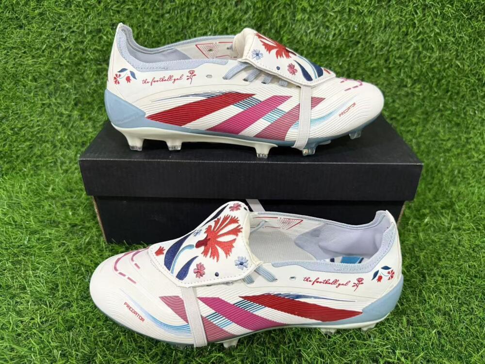 Unisex Adidas Predator 25 Elite Fold-Over Tongue FG Firm Ground Low-Tops Football Boots - White/Crimson/Slate