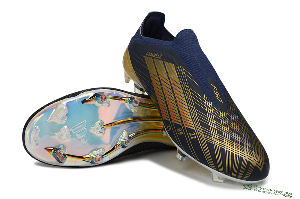 Unisex Dembélé x Adidas F50 Elite Laceless FG Firm Ground Low-Tops Football Boots - Navy/Gold/Red 4