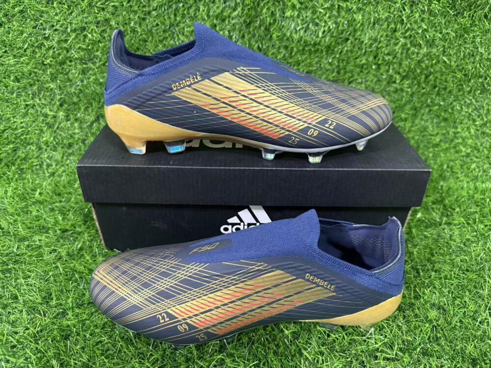 Unisex Dembélé x Adidas F50 Elite Laceless FG Firm Ground Low-Tops Football Boots - Navy/Gold/Red