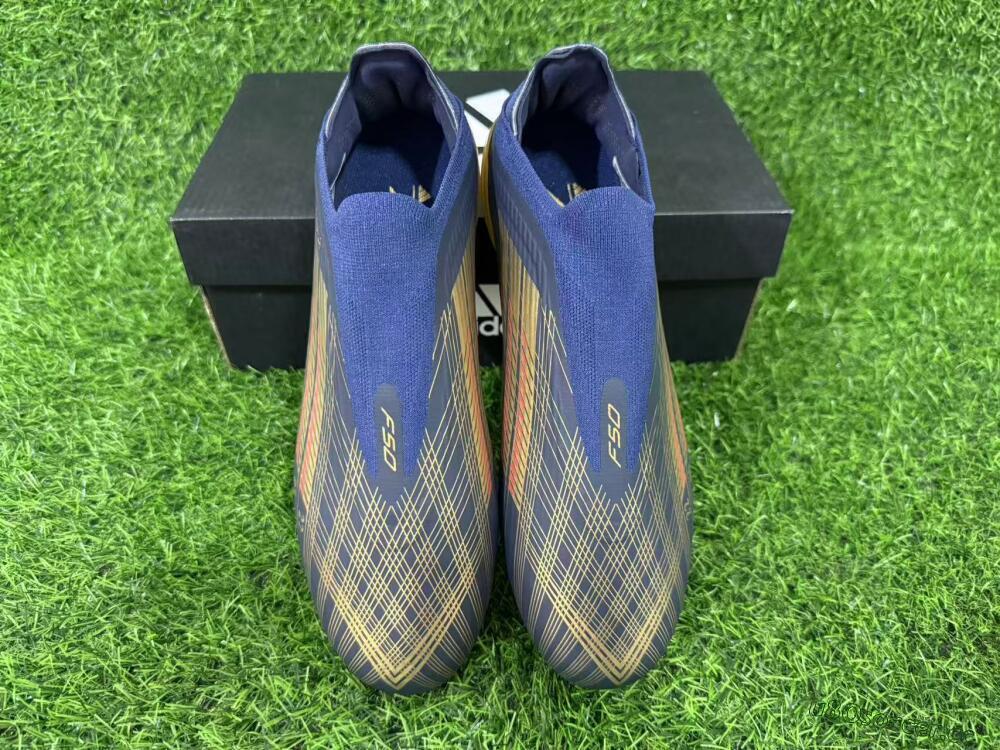 Unisex Dembélé x Adidas F50 Elite Laceless FG Firm Ground Low-Tops Football Boots - Navy/Gold/Red