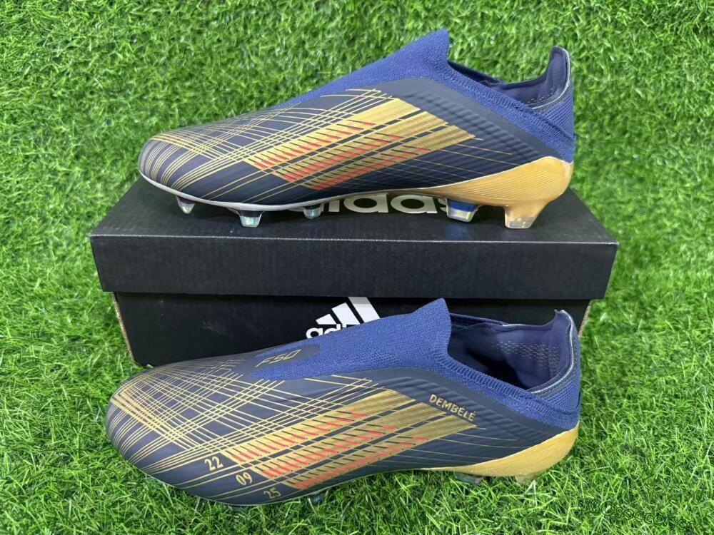 Unisex Dembélé x Adidas F50 Elite Laceless FG Firm Ground Low-Tops Football Boots - Navy/Gold/Red