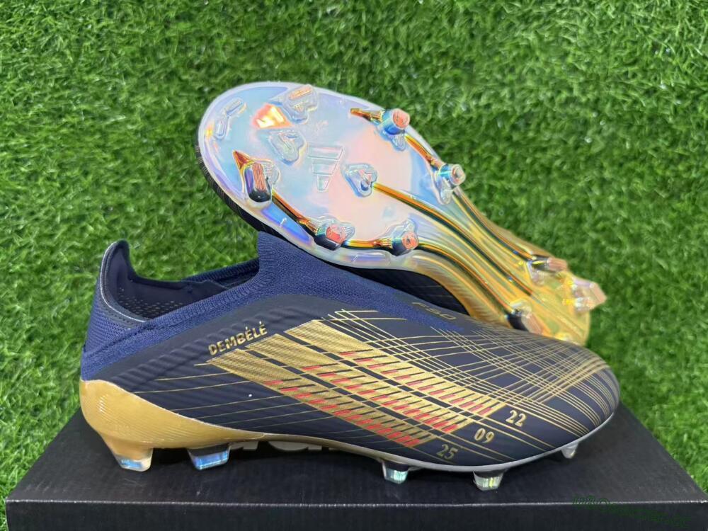 Unisex Dembélé x Adidas F50 Elite Laceless FG Firm Ground Low-Tops Football Boots - Navy/Gold/Red
