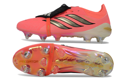 Men's Adidas Predator 26 Elite Fold-Over Tongue SG Soft Ground Low-Tops Football Boots - Pink/Bright Coral/Metallic Gold