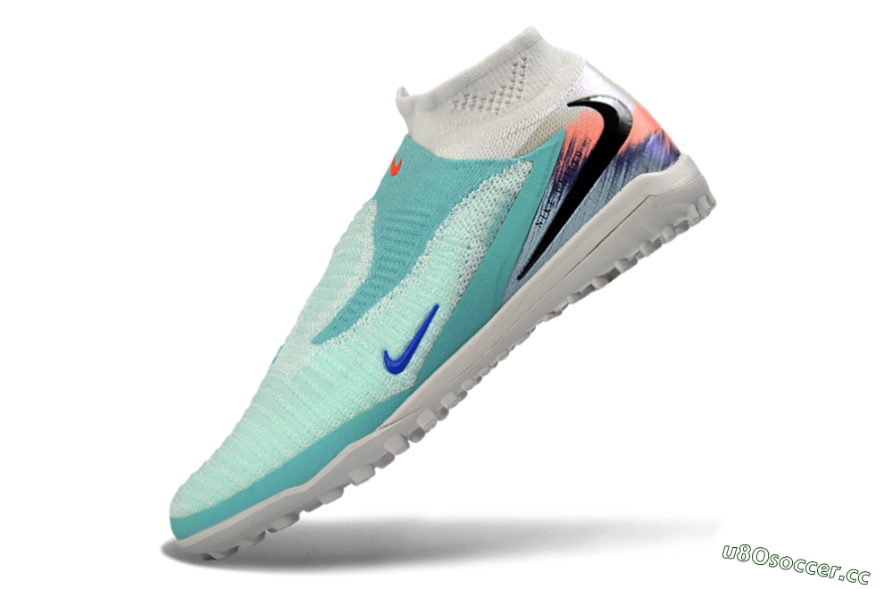 Unisex Nike Phantom 6 Elite High TF Artificial Turf High-Tops Football Shoes - Aqua/Coral Splash/Deep Blue 5