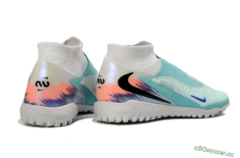 Unisex Nike Phantom 6 Elite High TF Artificial Turf High-Tops Football Shoes - Aqua/Coral Splash/Deep Blue 6