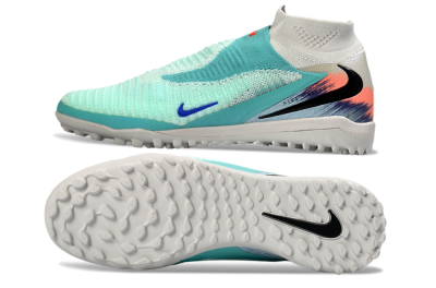 Unisex Nike Phantom 6 Elite High TF Artificial Turf High-Tops Football Shoes - Aqua/Coral Splash/Deep Blue