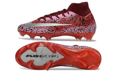 Unisex Nike Air Zoom Mercurial Superfly 10 Elite FG Firm Ground High-Tops Football Boots - Pink/Crimson Red/Black