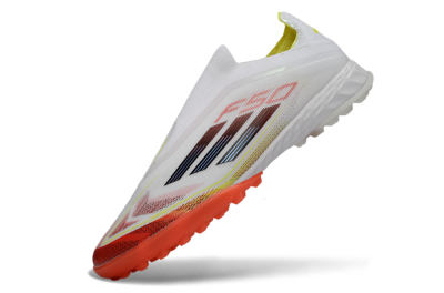 Men's Adidas F50 Pro Laceless TF Artificial Turf Low-Tops Football Shoes - White/Vibrant Orange/Sunny Yellow