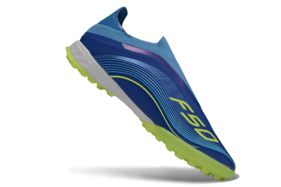 Men's Messi x Adidas F50 Pro Laceless TF Artificial Turf Low-Tops Football Shoes - Blue/Lime Green/Light Blue