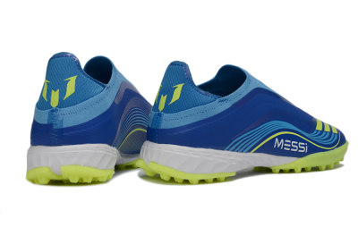 Men's Messi x Adidas F50 Pro Laceless TF Artificial Turf Low-Tops Football Shoes - Blue/Lime Green/Light Blue