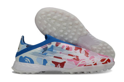 Men's Adidas F50 Pro Laceless TF Artificial Turf Low-Tops Football Shoes - Pink/Coral Breeze/Frosted Blue