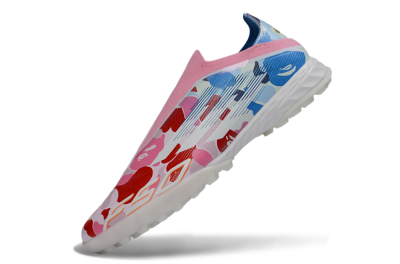 Men's Adidas F50 Pro Laceless TF Artificial Turf Low-Tops Football Shoes - Pink/Coral Breeze/Frosted Blue