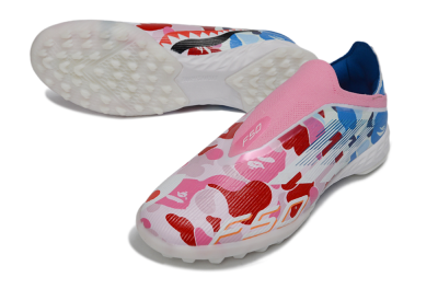 Men's Adidas F50 Pro Laceless TF Artificial Turf Low-Tops Football Shoes - Pink/Coral Breeze/Frosted Blue