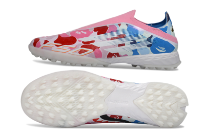 Men's Adidas F50 Pro Laceless TF Artificial Turf Low-Tops Football Shoes - Pink/Coral Breeze/Frosted Blue