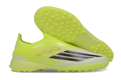 Men's Adidas F50 Pro Laceless TF Artificial Turf Low-Tops Football Shoes - Yellow/Electric Yellow/Grey Black