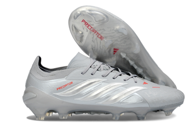Men's Adidas Predator 26 Elite FG Firm Ground Low-Tops Football Boots - Grey/Silver Mist/Crimson Flash