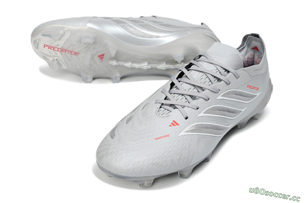 Men's Adidas Predator 26 Elite FG Firm Ground Low-Tops Football Boots - Grey/Silver Mist/Crimson Flash 3