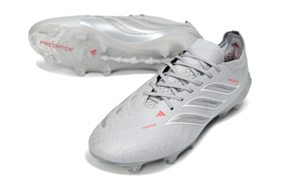 Men's Adidas Predator 26 Elite FG Firm Ground Low-Tops Football Boots - Grey/Silver Mist/Crimson Flash