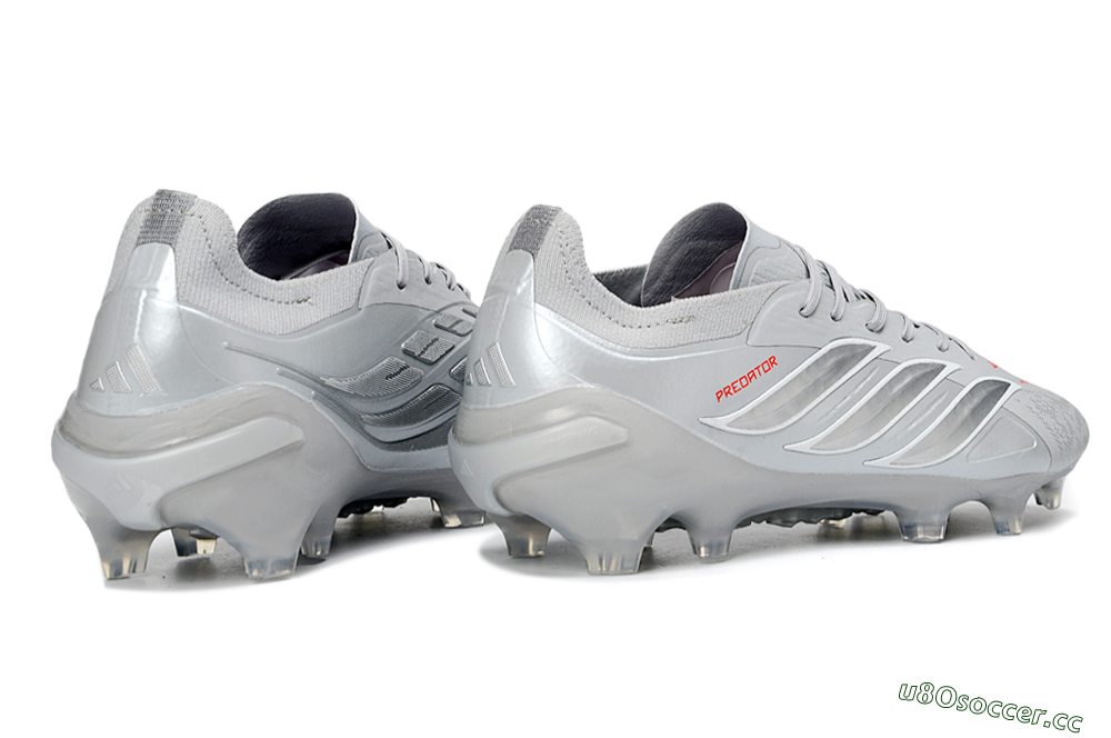 Men's Adidas Predator 26 Elite FG Firm Ground Low-Tops Football Boots - Grey/Silver Mist/Crimson Flash 6