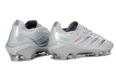 Men's Adidas Predator 26 Elite FG Firm Ground Low-Tops Football Boots - Grey/Silver Mist/Crimson Flash