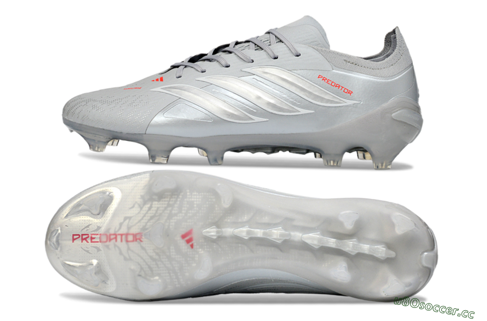 Men's Adidas Predator 26 Elite FG Firm Ground Low-Tops Football Boots - Grey/Silver Mist/Crimson Flash 1
