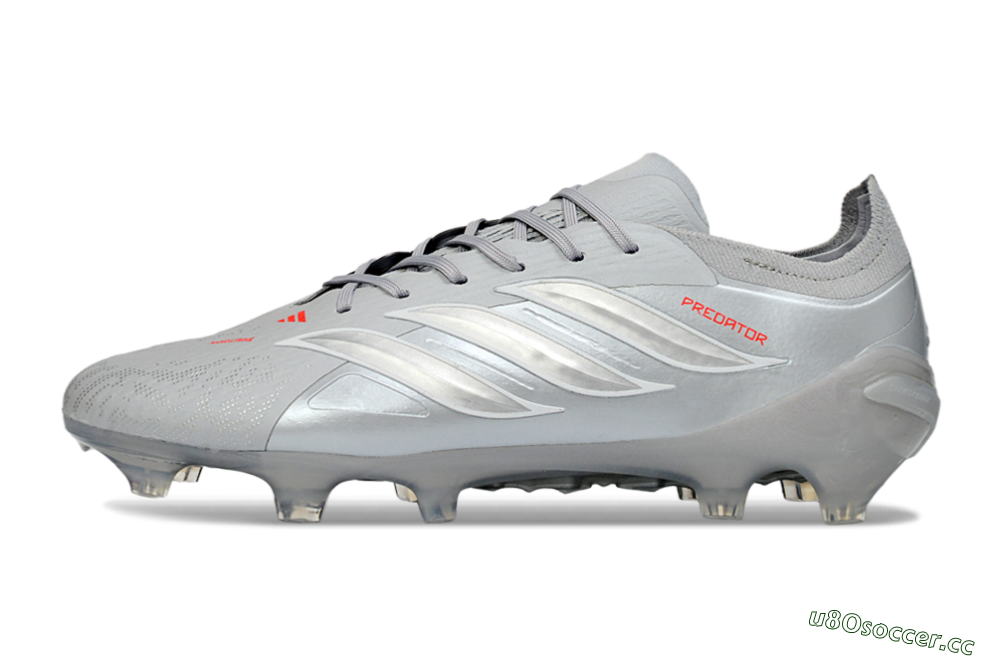 Men's Adidas Predator 26 Elite FG Firm Ground Low-Tops Football Boots - Grey/Silver Mist/Crimson Flash 0