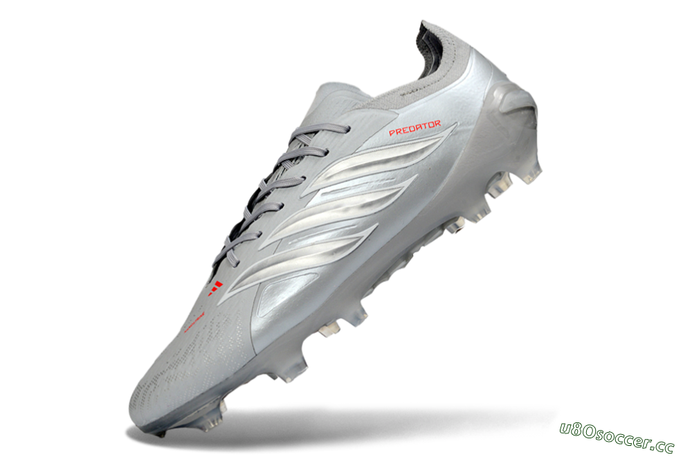 Men's Adidas Predator 26 Elite FG Firm Ground Low-Tops Football Boots - Grey/Silver Mist/Crimson Flash 5