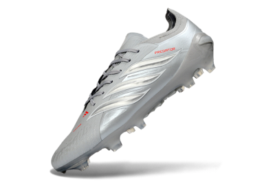 Men's Adidas Predator 26 Elite FG Firm Ground Low-Tops Football Boots - Grey/Silver Mist/Crimson Flash