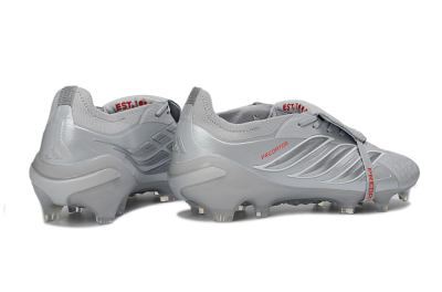 Men's Adidas Predator 26 Elite Fold-Over Tongue FG Firm Ground Low-Tops Football Boots - Gray/Metallic Silver/Crimson Red