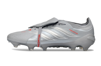 Men's Adidas Predator 26 Elite Fold-Over Tongue FG Firm Ground Low-Tops Football Boots - Gray/Metallic Silver/Crimson Red