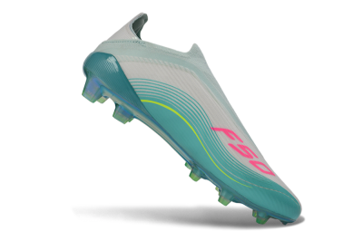 Unisex Messi x Adidas F50 Elite Laceless FG Firm Ground Low-Tops Football Boots - Aqua/Neon Green/Pink