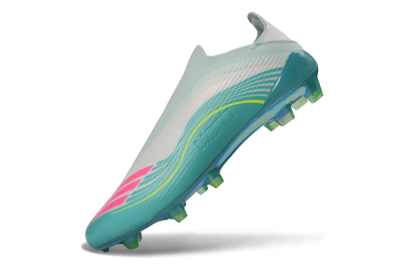 Unisex Messi x Adidas F50 Elite Laceless FG Firm Ground Low-Tops Football Boots - Aqua/Neon Green/Pink