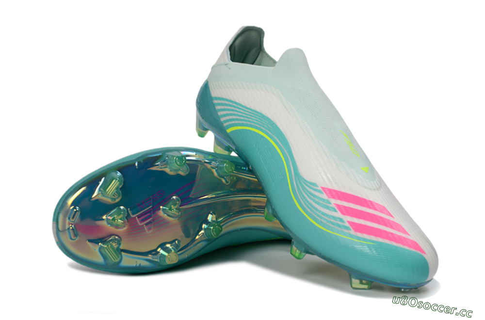 Unisex Messi x Adidas F50 Elite Laceless FG Firm Ground Low-Tops Football Boots - Aqua/Neon Green/Pink 4