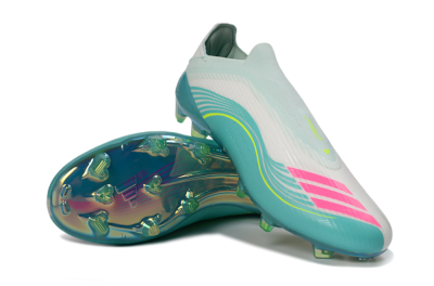 Unisex Messi x Adidas F50 Elite Laceless FG Firm Ground Low-Tops Football Boots - Aqua/Neon Green/Pink