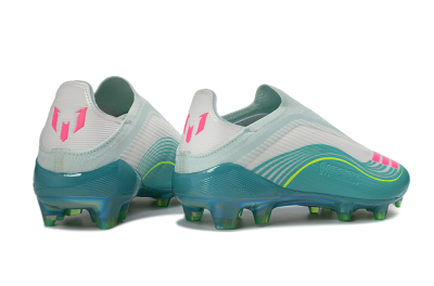 Unisex Messi x Adidas F50 Elite Laceless FG Firm Ground Low-Tops Football Boots - Aqua/Neon Green/Pink
