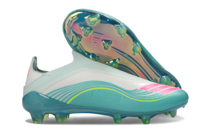 Unisex Messi x Adidas F50 Elite Laceless FG Firm Ground Low-Tops Football Boots - Aqua/Neon Green/Pink