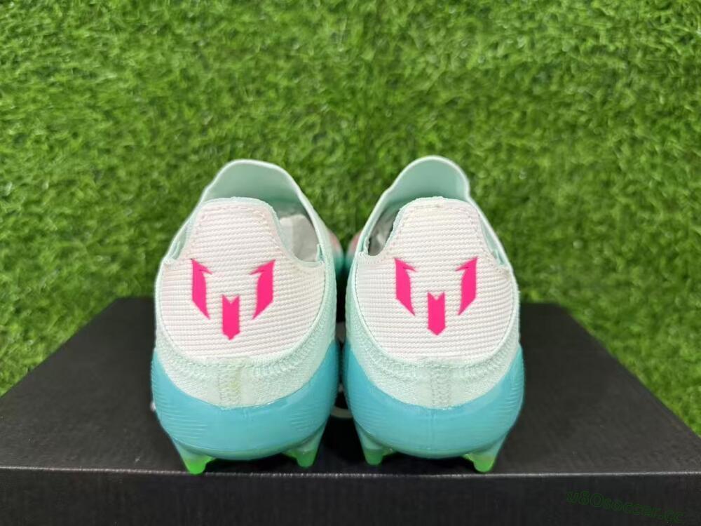 Unisex Messi x Adidas F50 Elite Laceless FG Firm Ground Low-Tops Football Boots - Aqua/Neon Green/Pink