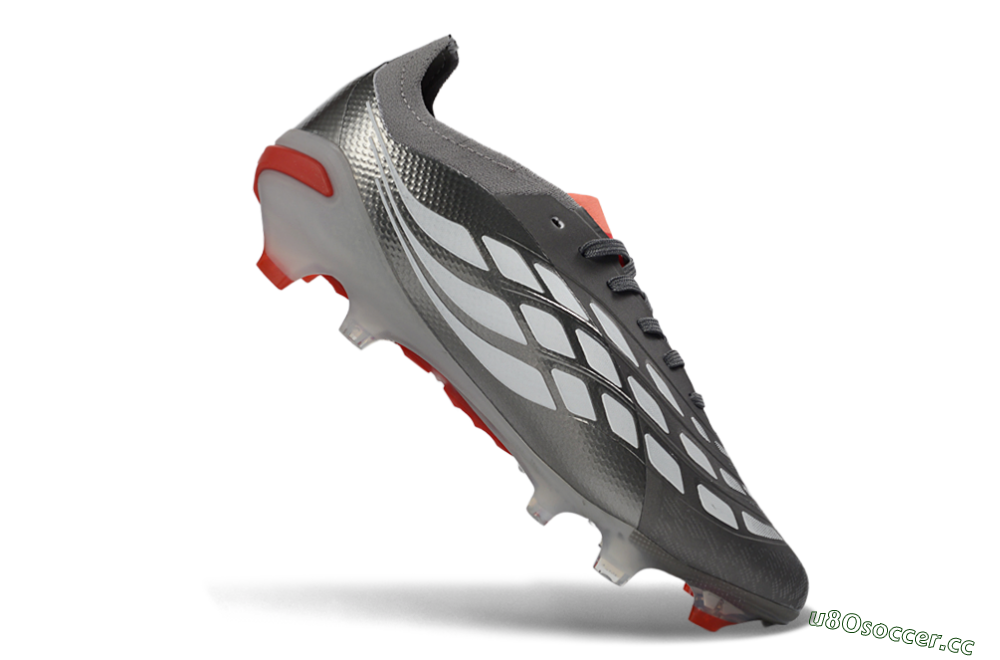 Unisex Adidas Predator 26 Elite FG Firm Ground Low-Tops Football Boots - Gray/Bright Red/Metallic Silver 5