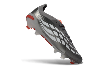 Unisex Adidas Predator 26 Elite FG Firm Ground Low-Tops Football Boots - Gray/Bright Red/Metallic Silver