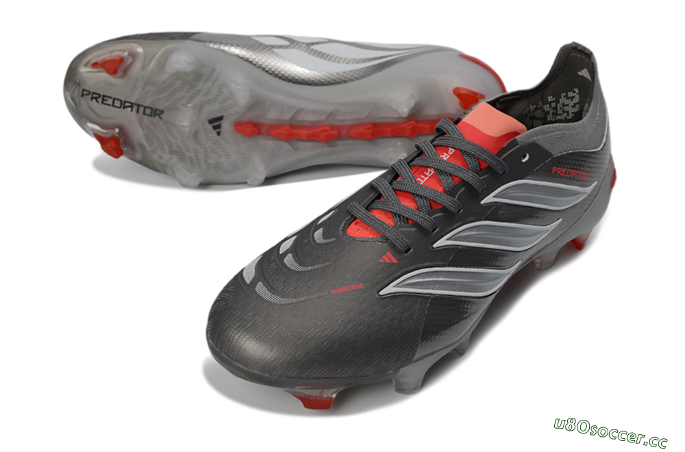 Unisex Adidas Predator 26 Elite FG Firm Ground Low-Tops Football Boots - Gray/Bright Red/Metallic Silver 3