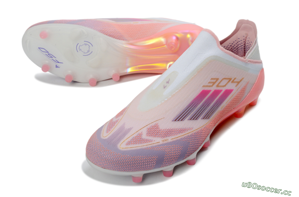 Men's Adidas F50 304 Elite Laceless AG Artificial Grass Low-Tops Football Boots - Pink/Coral Pink/Soft Lilac 3